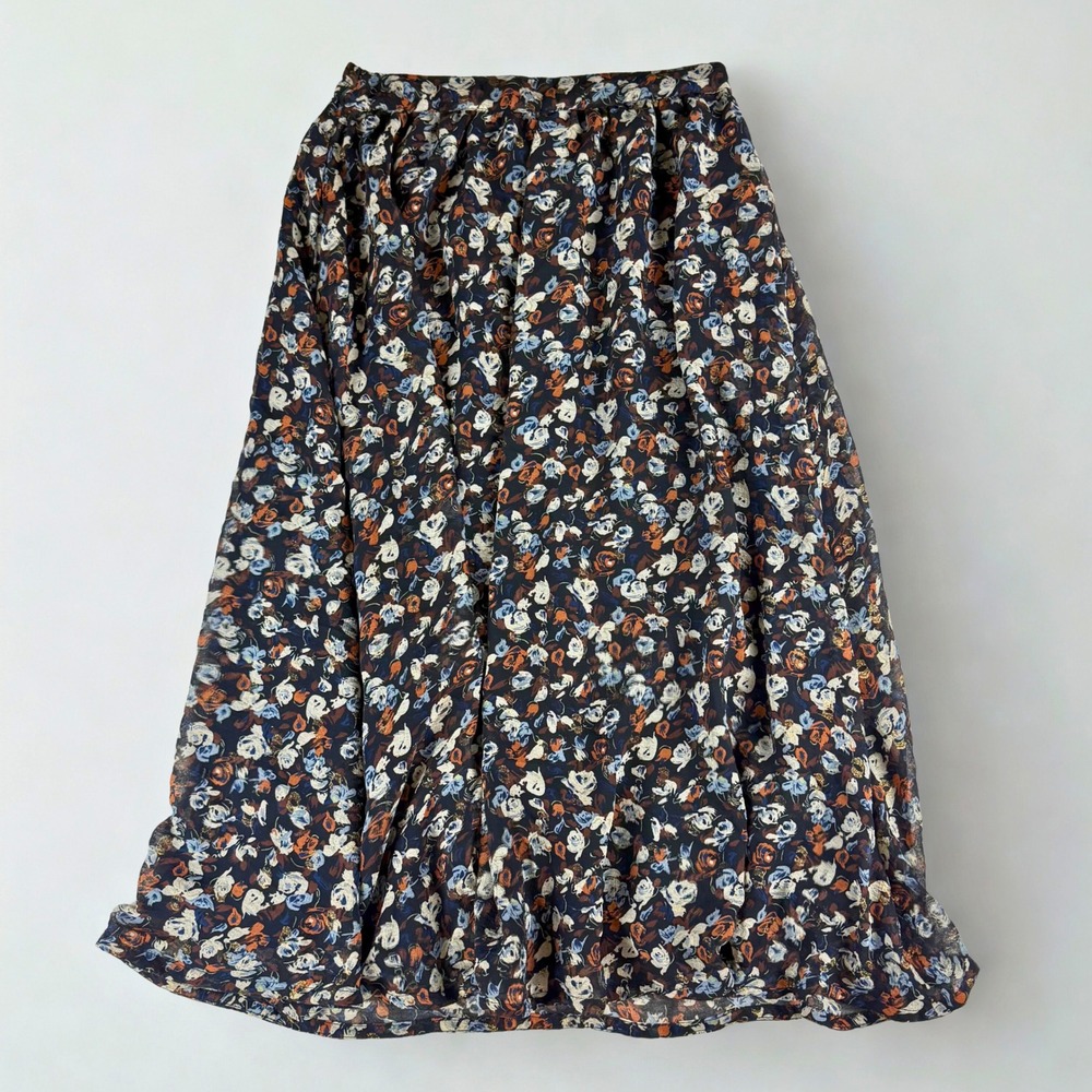 Flowy Boho Midi Skirt Womens M Floral Chiffon Bohemian Cottagecore Whimsy Earthy